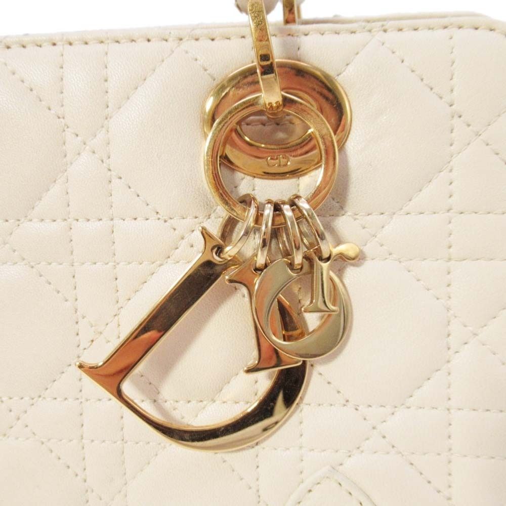 Dior Horizontal Lady Handbag Logo Charm Cannage Bag Beige — view 7