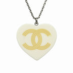 Chanel Heart CC Logo Necklace Vintage Silver White — view 2