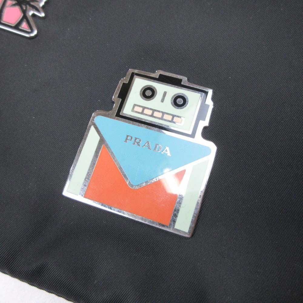 Prada Robot Metal Applique Pouch Clutch Nylon Triangle Plate Black — view 5