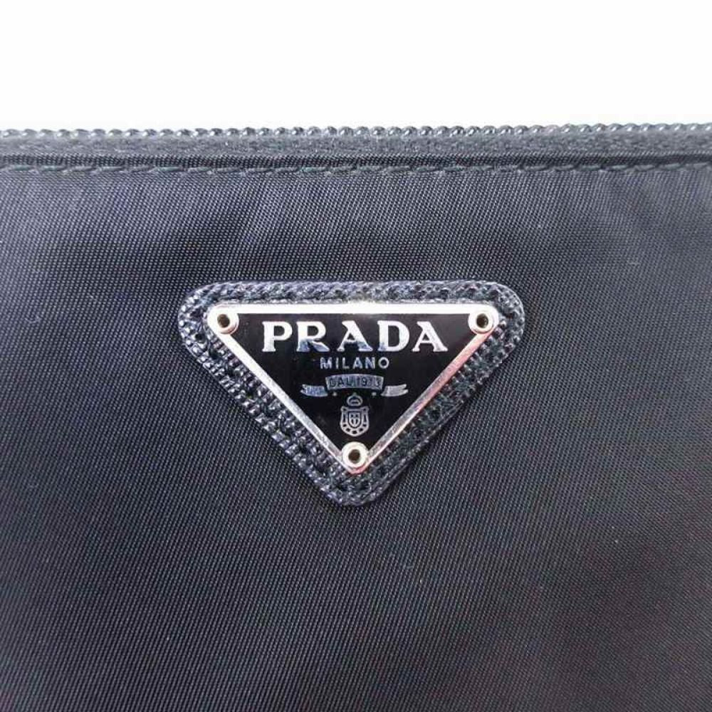 Prada Robot Metal Applique Pouch Clutch Nylon Triangle Plate Black — view 6