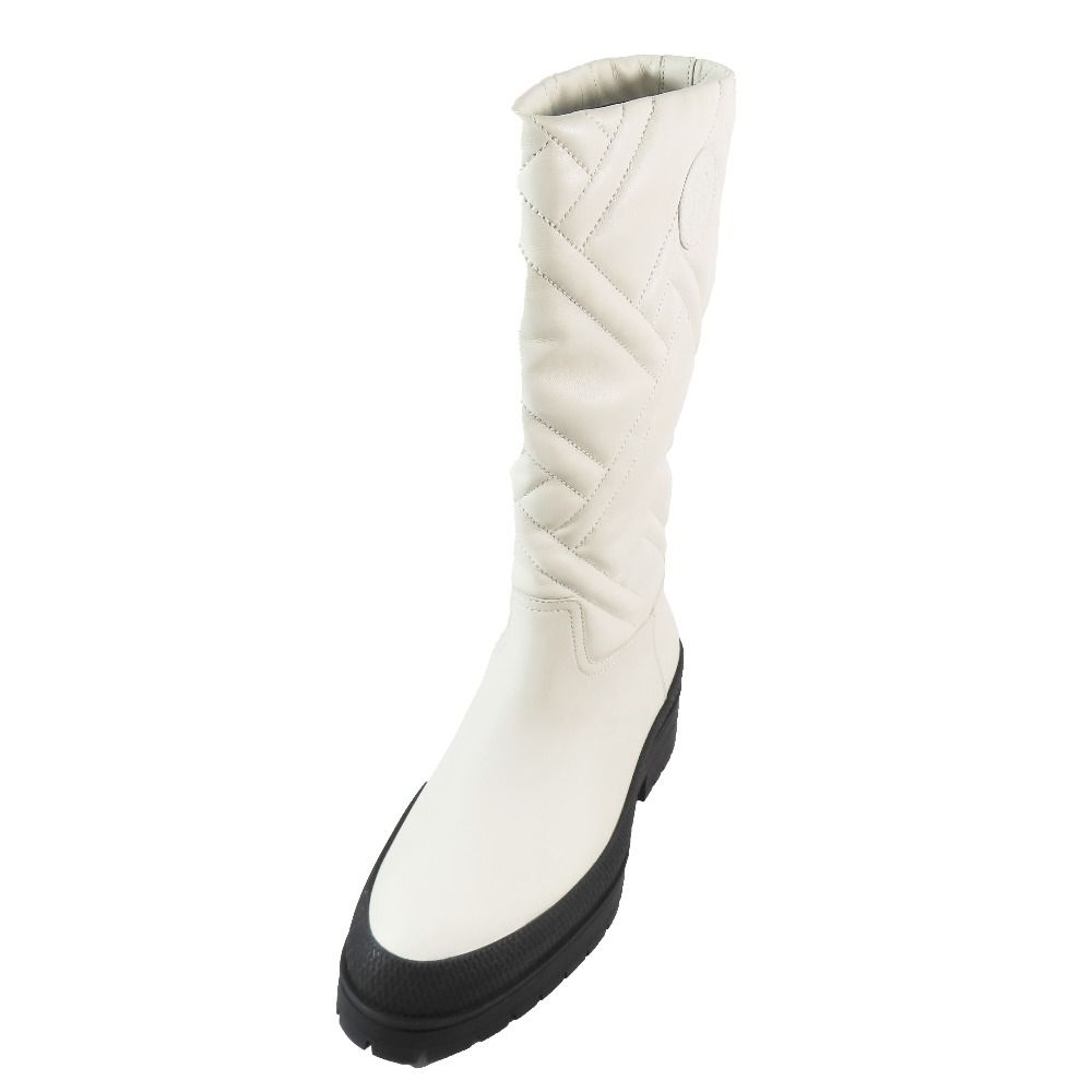 Hermes Leather Long Boots Exlibris Quilted Logo Shoes 35.5 Ivory — view 4