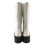 Hermes Leather Long Boots Exlibris Quilted Logo Shoes 35.5 Ivory — view 5