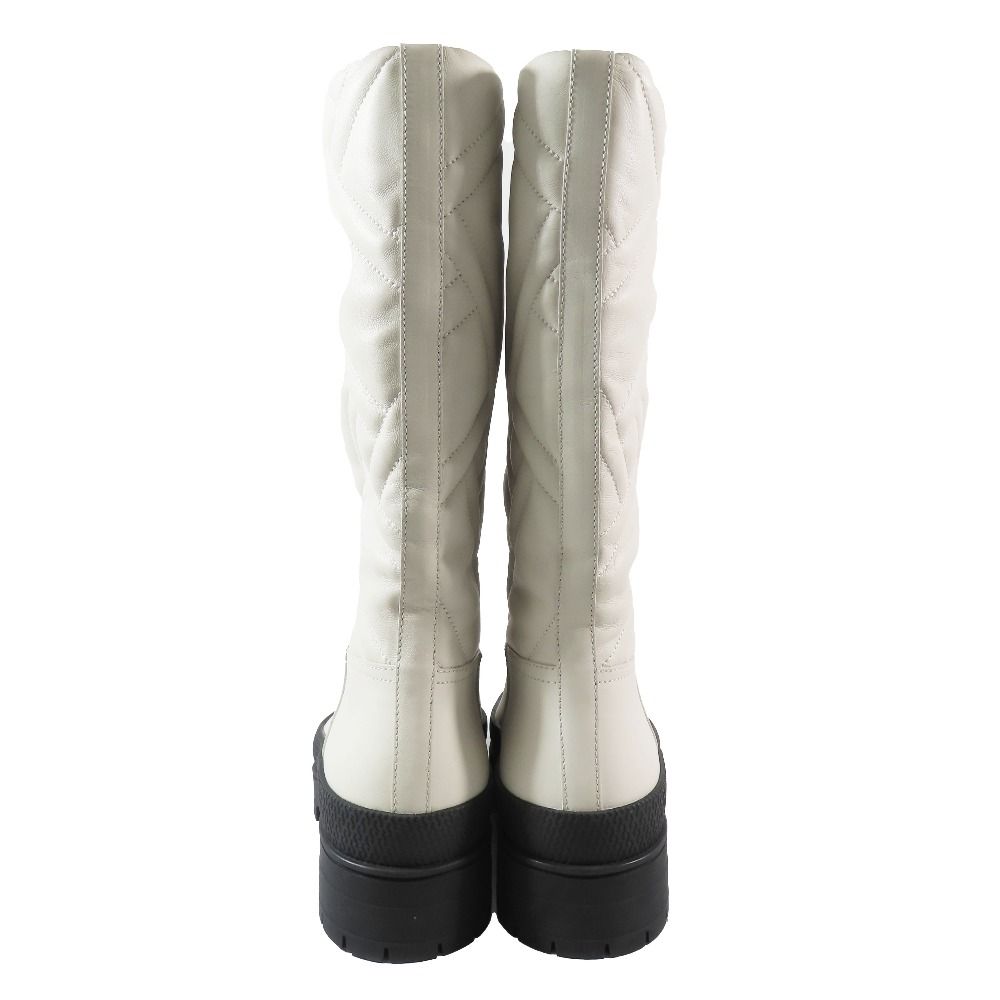 Hermes Leather Long Boots Exlibris Quilted Logo Shoes 35.5 Ivory — view 5