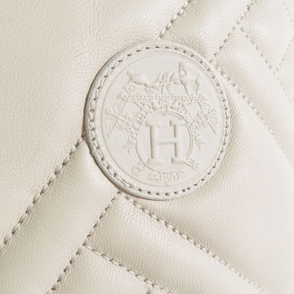 Hermes Leather Long Boots Exlibris Quilted Logo Shoes 35.5 Ivory — view 8