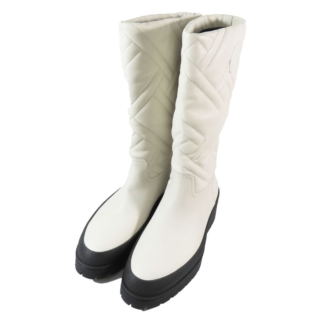 Hermes Leather Long Boots Exlibris Quilted Logo Shoes 35.5 Ivory — view 3