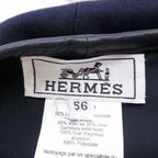 Hermes Gabrielle Beret Wool Jersey Leather Trim Series Button Hat 56 cm Navy — view 8