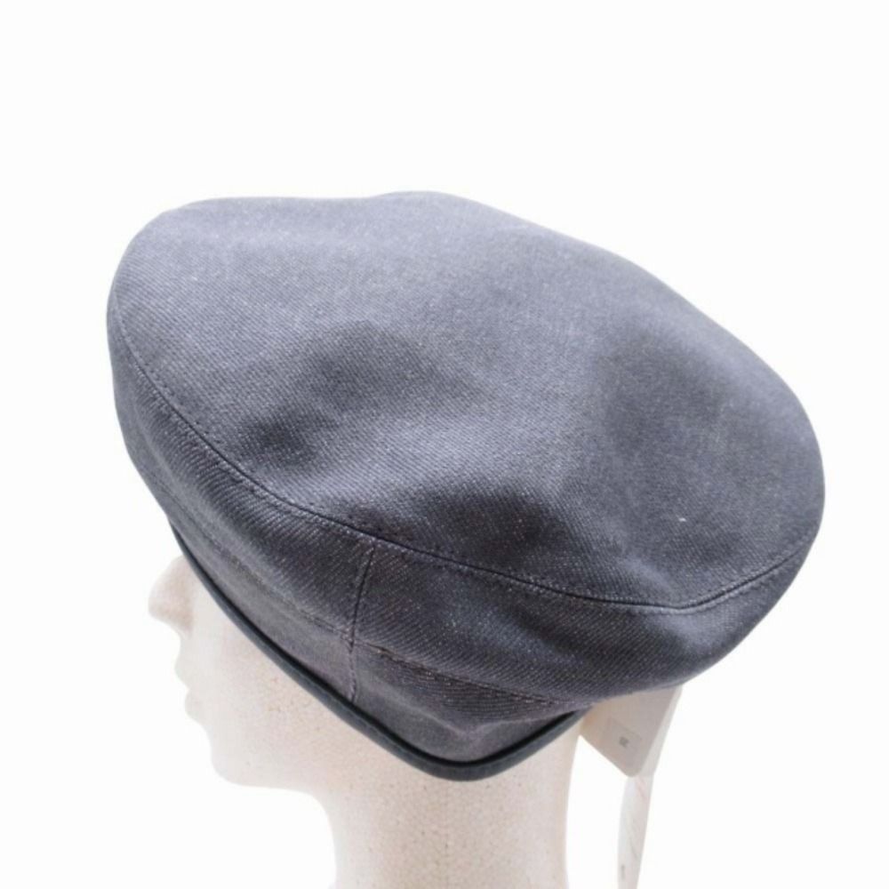 Hermes Gabrielle Beret Denim Leather Trim Series Button Hat Cap 58 cm Gray — view 2
