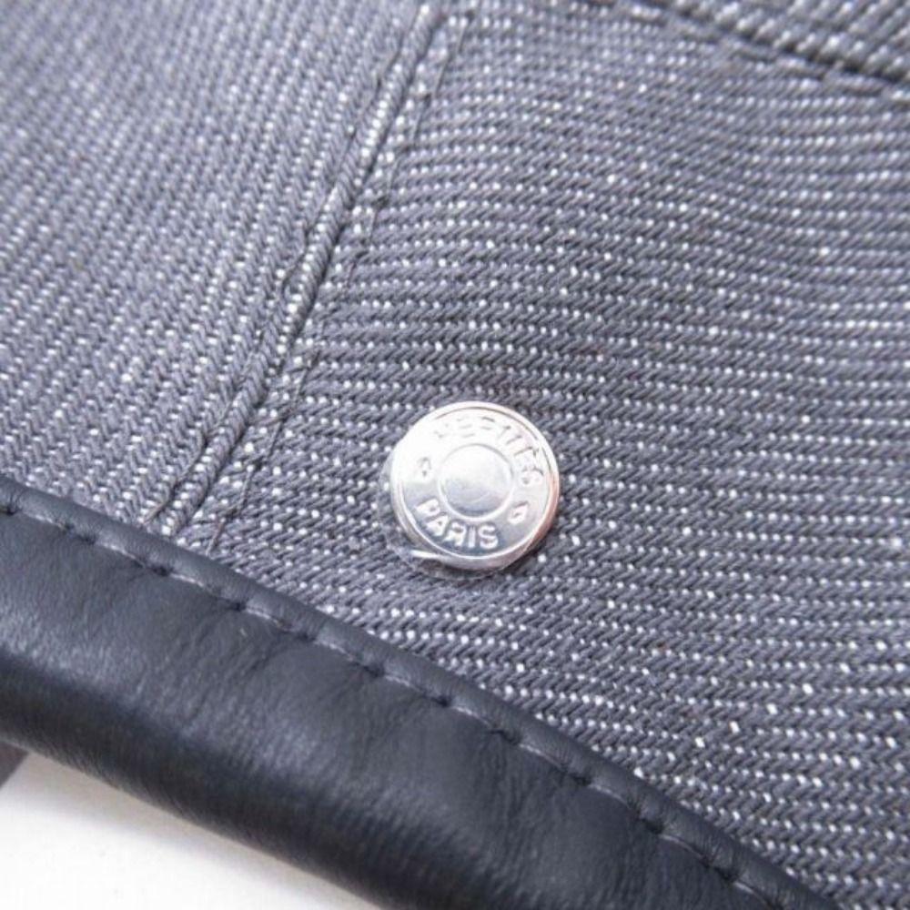 Hermes Gabrielle Beret Denim Leather Trim Series Button Hat Cap 58 cm Gray — view 6