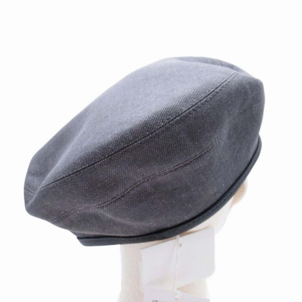 Hermes Gabrielle Beret Denim Leather Trim Series Button Hat Cap 58 cm Gray — view 3