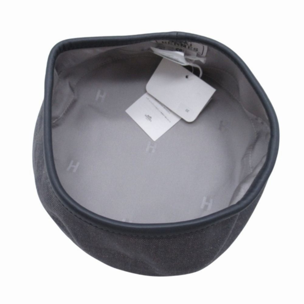 Hermes Gabrielle Beret Denim Leather Trim Series Button Hat Cap 58 cm Gray — view 5