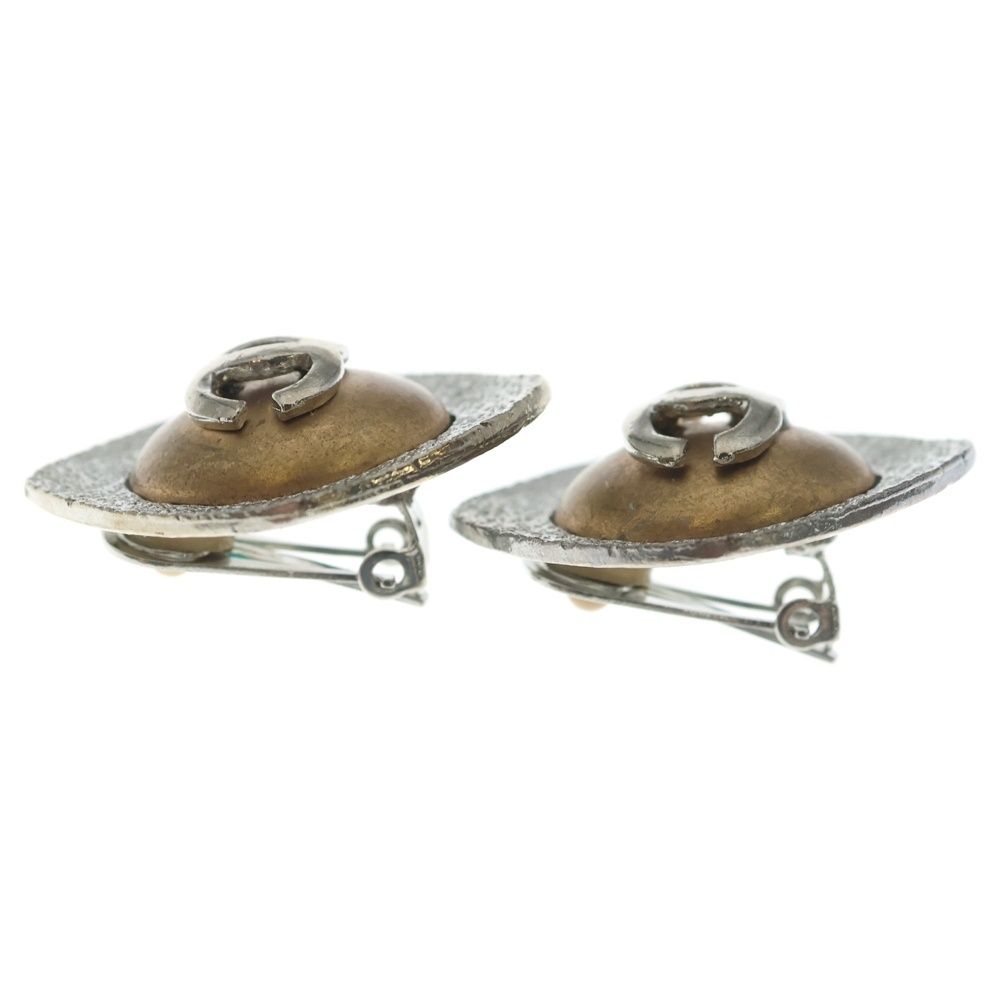 Chanel CC Logo Pearl Earrings Silver Brown — view 4