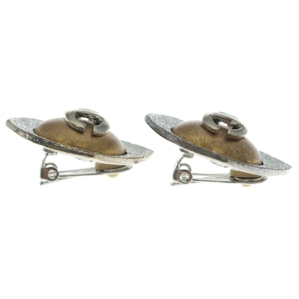 Chanel CC Logo Pearl Earrings Silver Brown — view 3