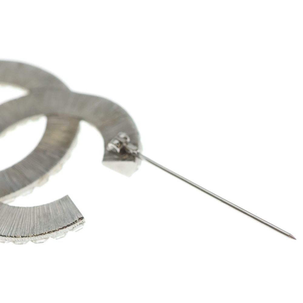 Chanel CC Logo Rhinestone Pin Badge Brooch Silver — view 6