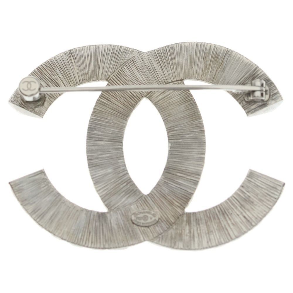 Chanel CC Logo Rhinestone Pin Badge Brooch Silver — view 2