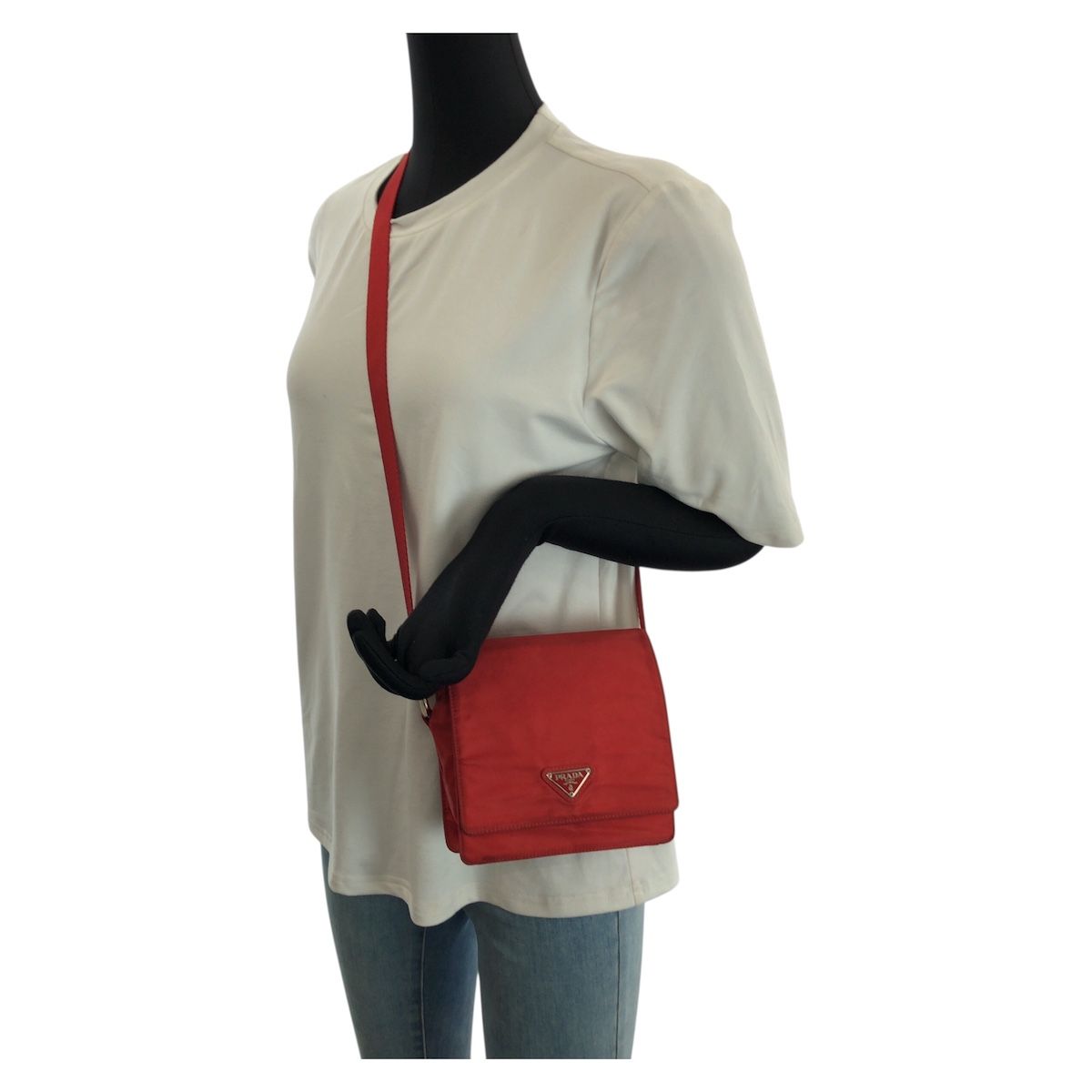 Prada Tessuto Red Silver Nylon Shoulder Bag Pochette — view 7
