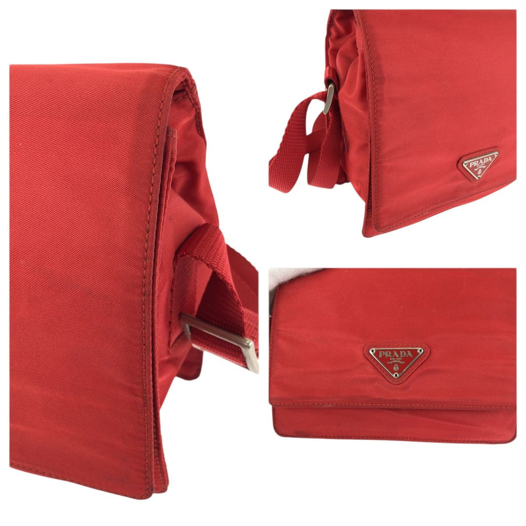 Prada Tessuto Red Silver Nylon Shoulder Bag Pochette — view 5