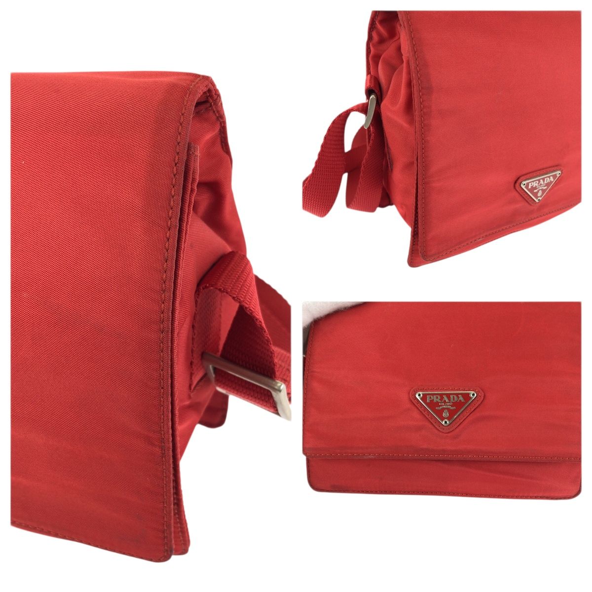 Prada Tessuto Red Silver Nylon Shoulder Bag Pochette — view 5
