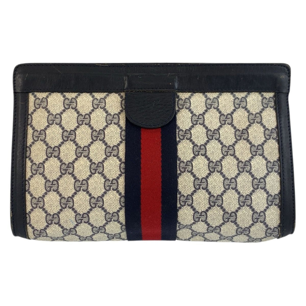 Gucci Vintage Sherry Line Gray GG Supreme Canvas 422 39 012 Clutch — view 2