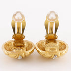 Chanel Quilted Vintage Gold Plated Rhinestone Earrings — view 4