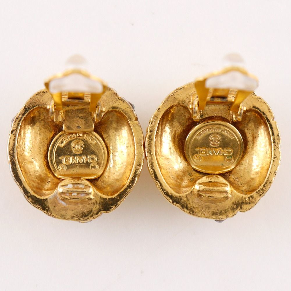 Chanel Quilted Vintage Gold Plated Rhinestone Earrings — view 5