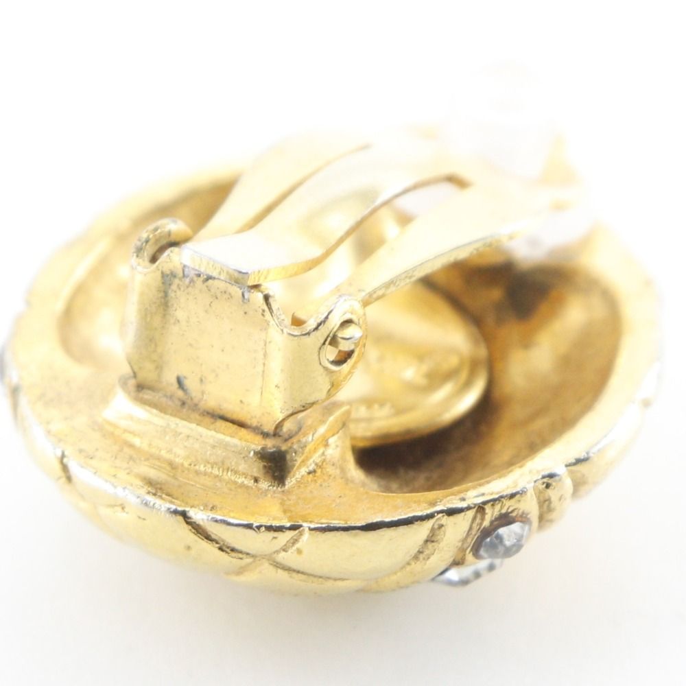 Chanel Quilted Vintage Gold Plated Rhinestone Earrings — view 8
