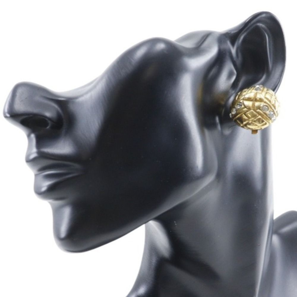 Chanel Quilted Vintage Gold Plated Rhinestone Earrings — view 2