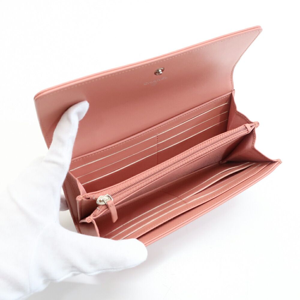 Chanel CC Logo Caviar Leather Pink Wallet — view 3