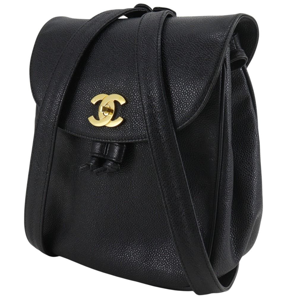 Chanel CC Logo Chain Backpack Caviar Leather Black — view 2