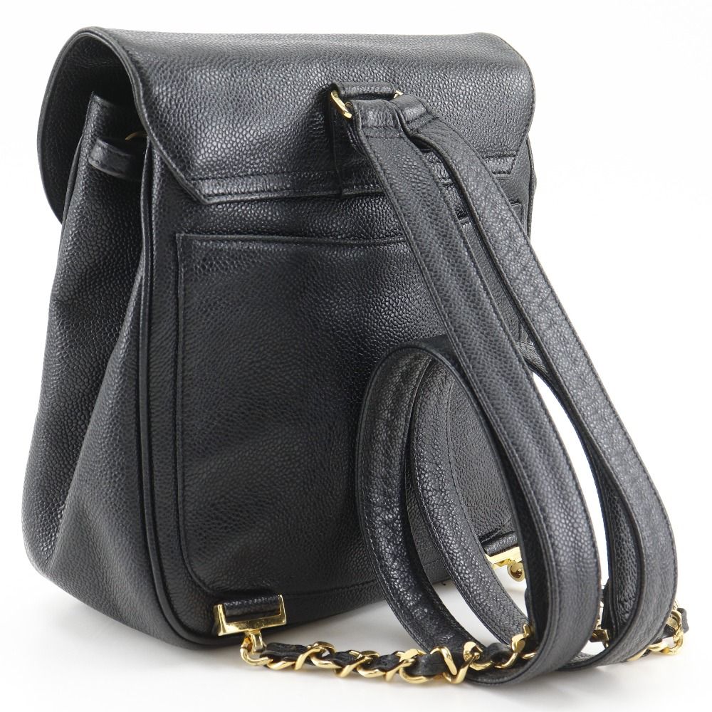 Chanel CC Logo Chain Backpack Caviar Leather Black — view 3