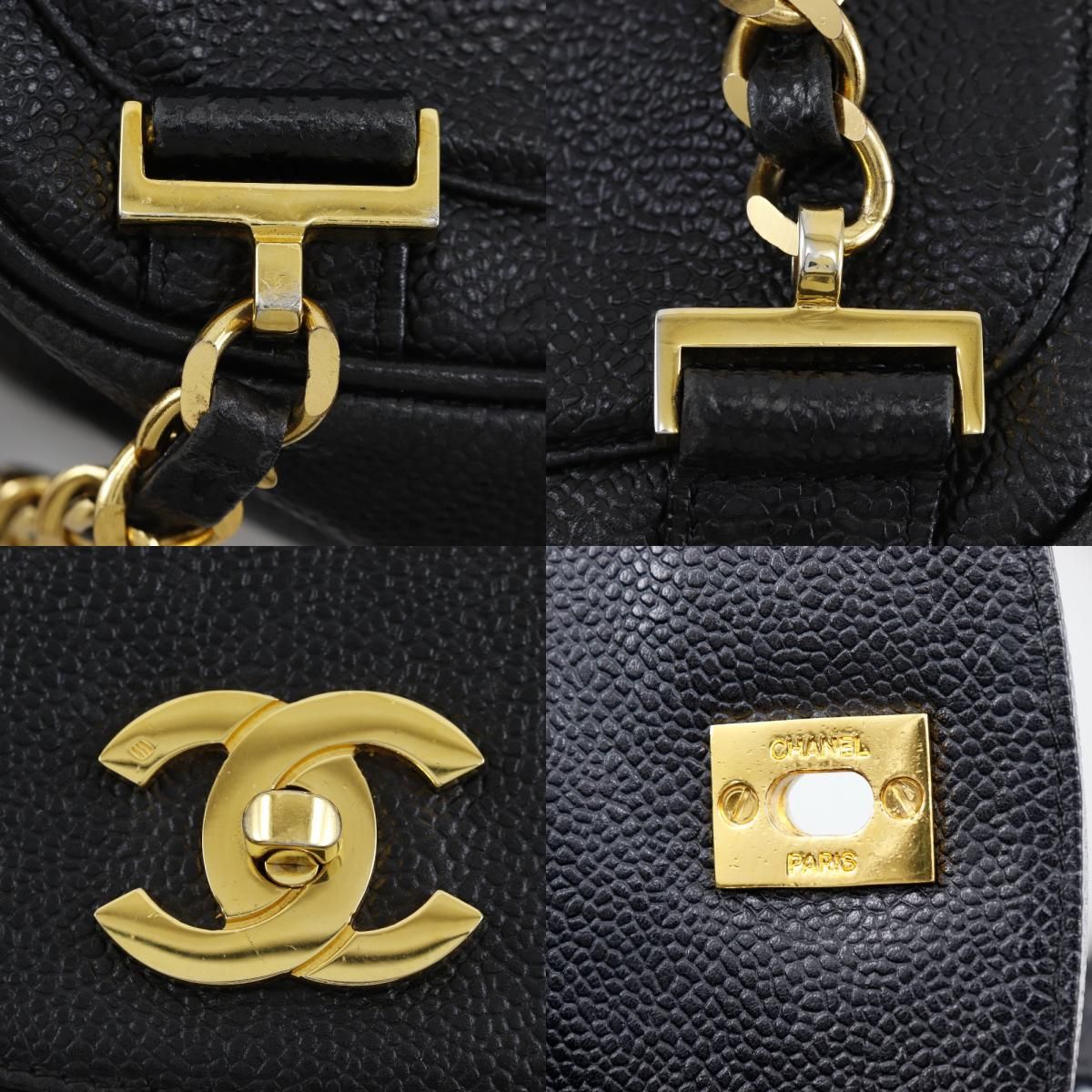 Chanel CC Logo Chain Backpack Caviar Leather Black — view 9