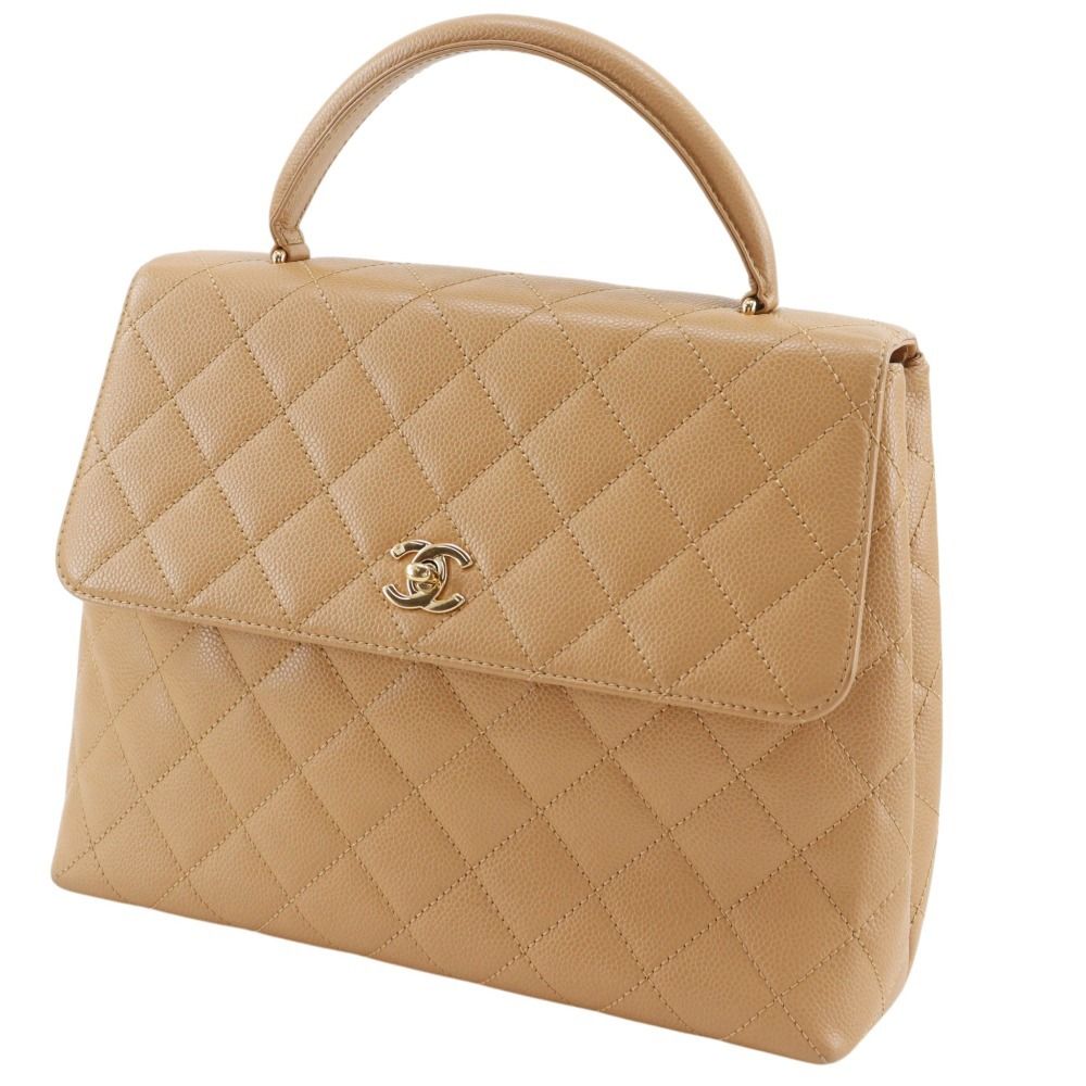 Chanel Top Handle Bag Quilted Caviar Leather Beige Handbag — view 2