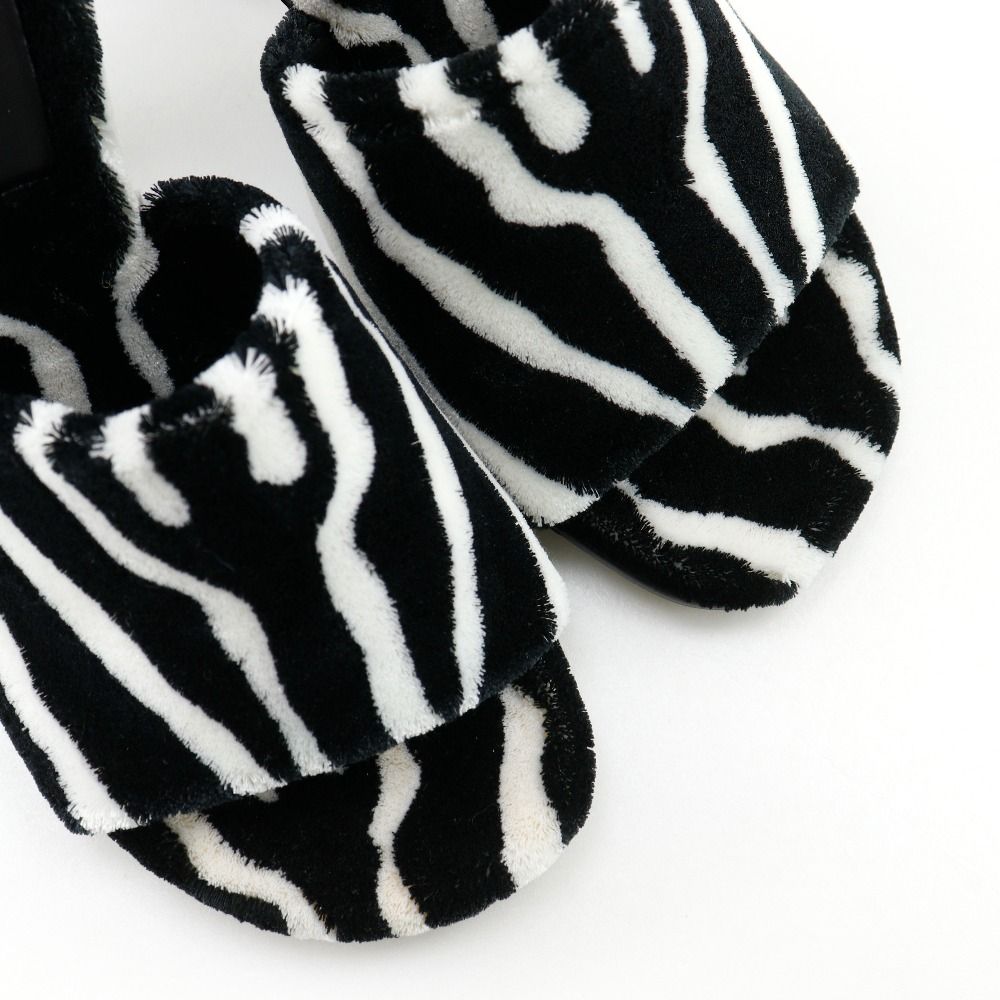 Bottega Veneta Pose Zebra Pattern Faux Fur Rubber Black White Mules — view 4