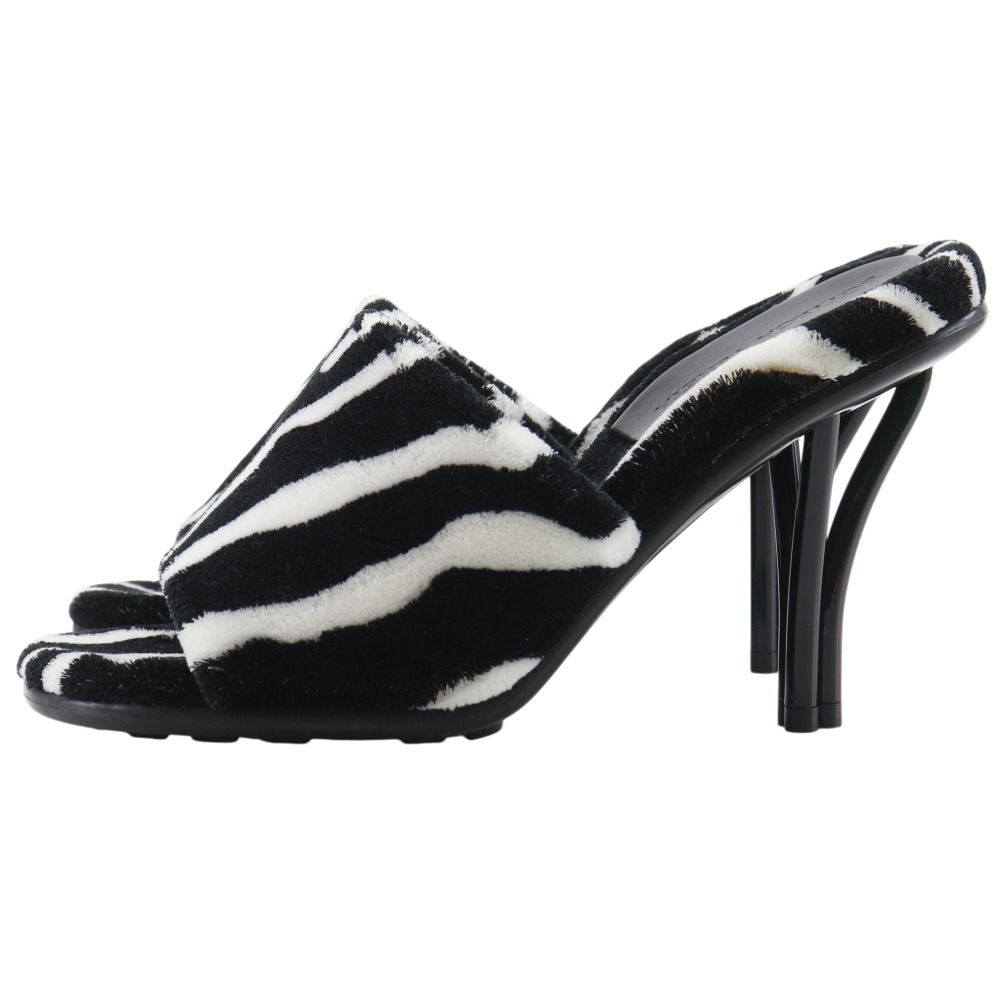 Bottega Veneta Pose Zebra Pattern Faux Fur Rubber Black White Mules — view 2