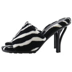 Bottega Veneta Pose Zebra Pattern Faux Fur Rubber Black White Mules — view 2