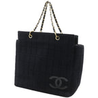 Chanel Chain Chocolate Bar CC Logo Jersey Black Tote — view 2