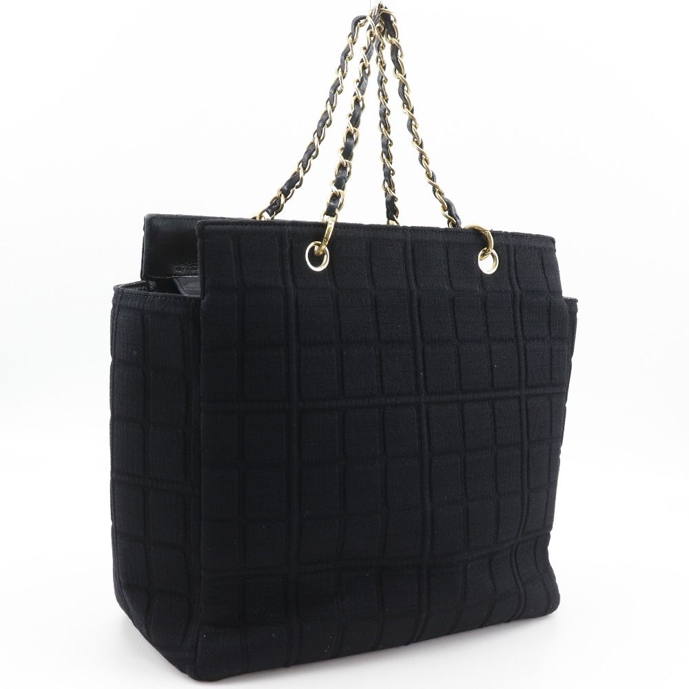 Chanel Chain Chocolate Bar CC Logo Jersey Black Tote — view 3