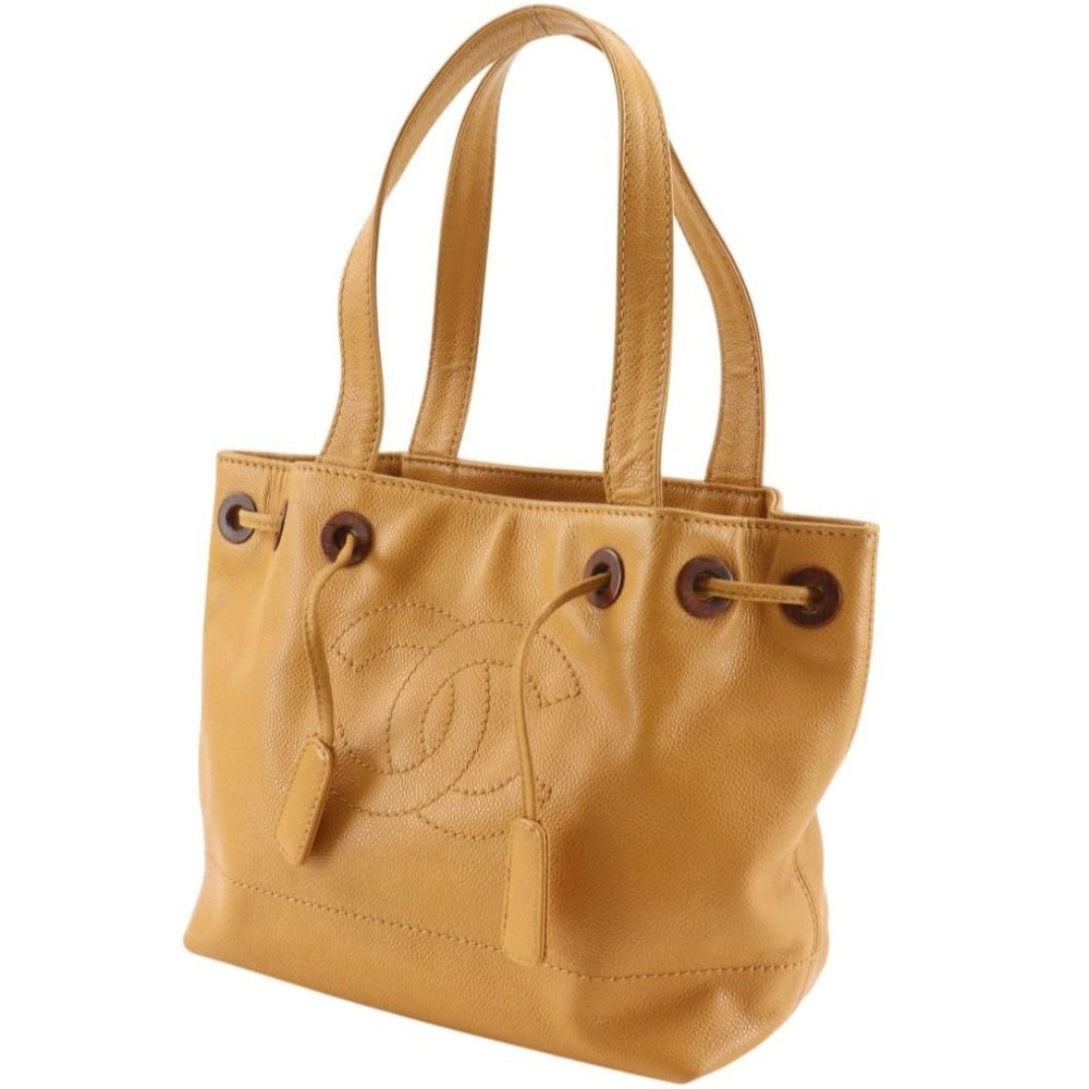 Chanel CC Logo Drawstring Caviar Leather Brown Tote — view 2