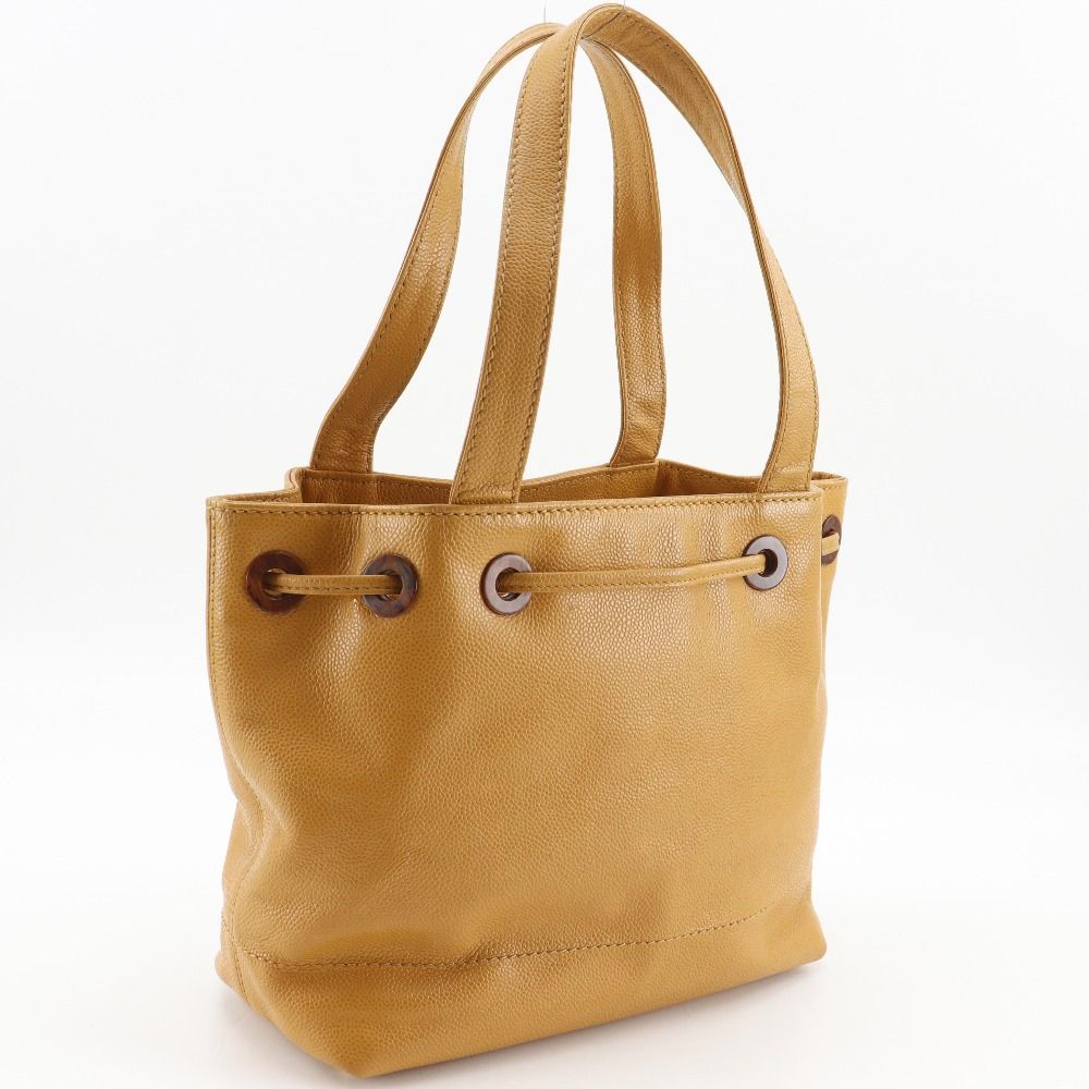 Chanel CC Logo Drawstring Caviar Leather Brown Tote — view 3