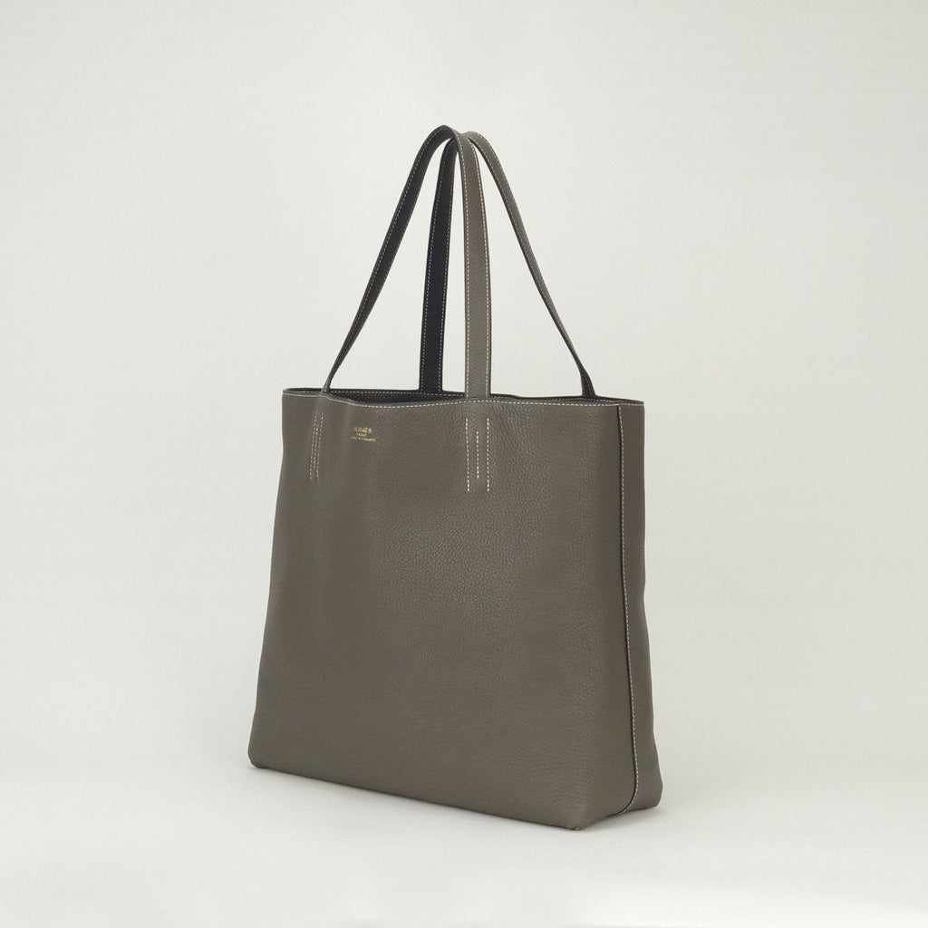 Hermes Double Sens 36 Tote Taurillon Clemence Bleunuit Etoupe Blue Gray — view 2