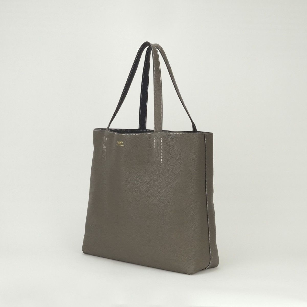 Hermes Double Sens 36 Tote Taurillon Clemence Bleunuit Etoupe Blue Gray — view 2