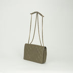 Chanel Quilted Shoulder Bag Lambskin Khaki Green Gold Chain Bag CC Logo Single — view 2
