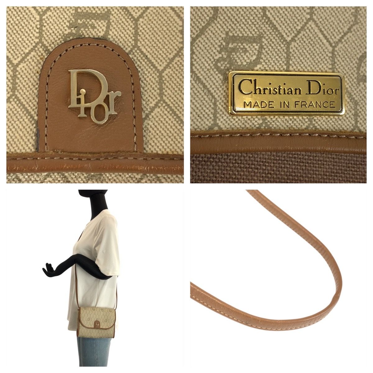 Dior Vintage Beige Brown Gold Leather Shoulder Bag Pochette — view 5