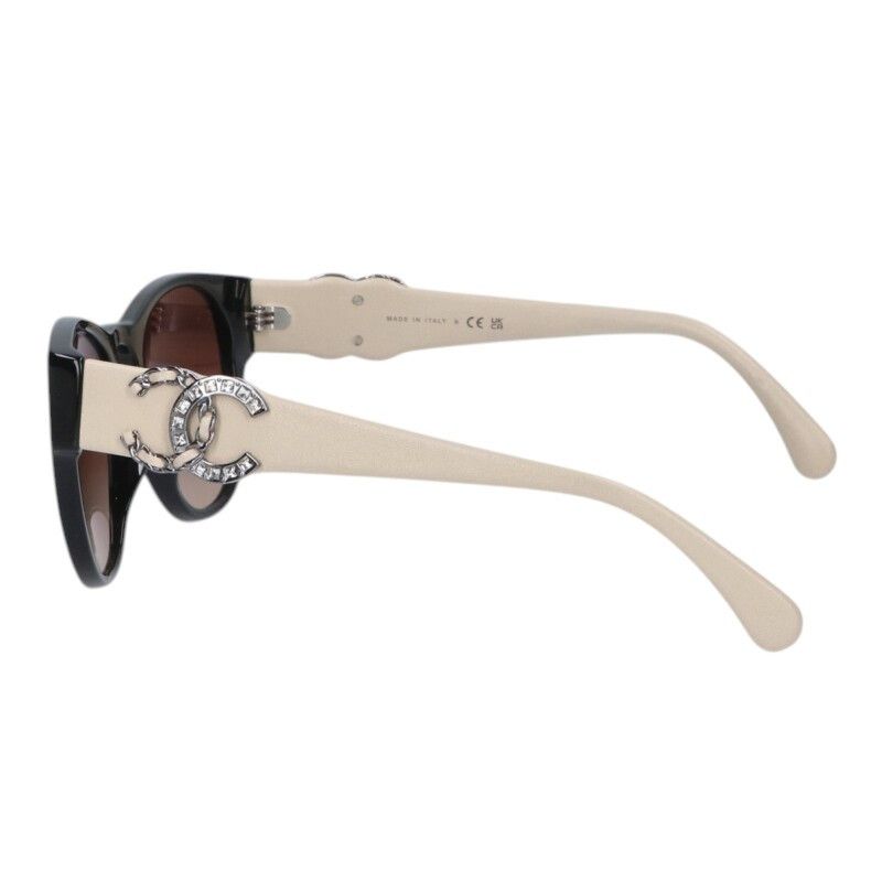 Chanel CC Logo Rhinestone Leather Temple Sunglasses Eyewear — view 2