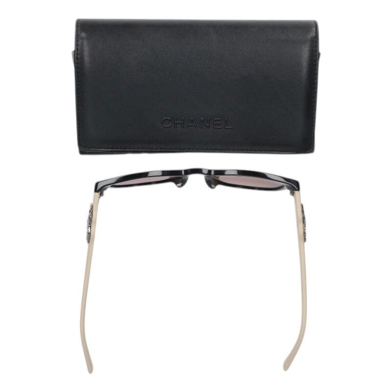 Chanel CC Logo Rhinestone Leather Temple Sunglasses Eyewear — view 3
