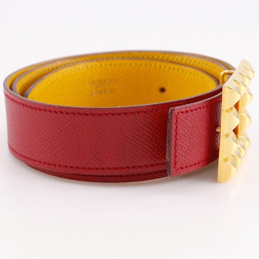 Hermes Medallion Reversible Vintage Leather Red Yellow Belt — view 3