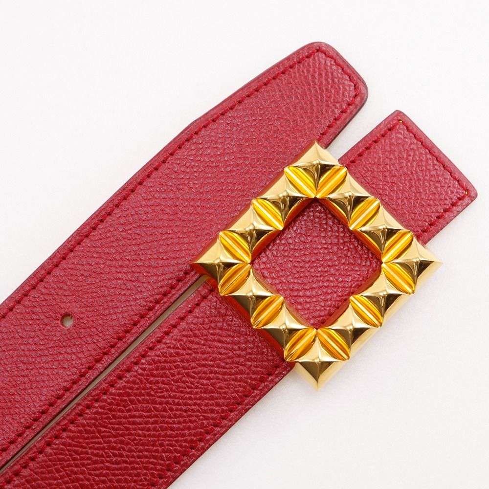 Hermes Medallion Reversible Vintage Leather Red Yellow Belt — view 4