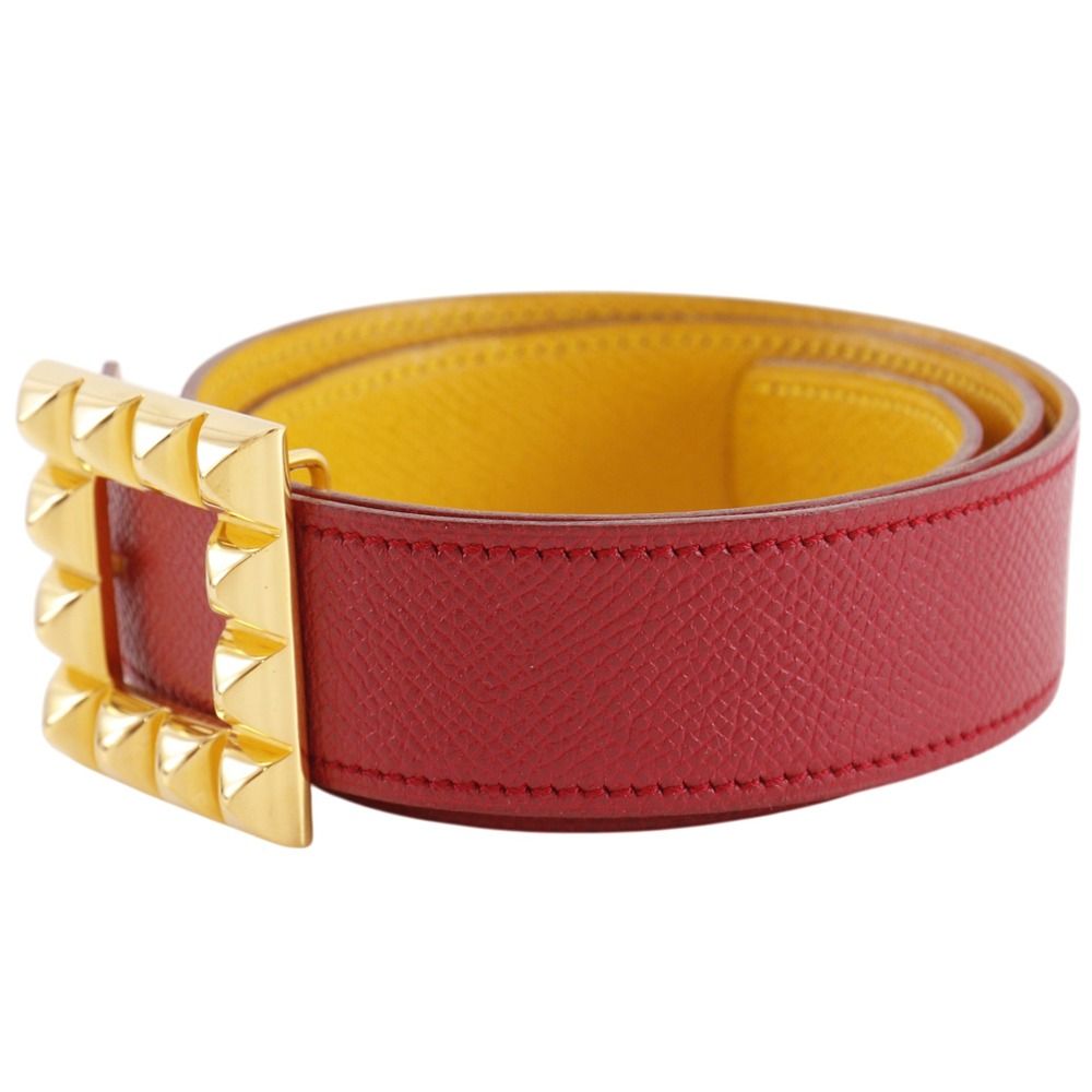 Hermes Medallion Reversible Vintage Leather Red Yellow Belt — view 2