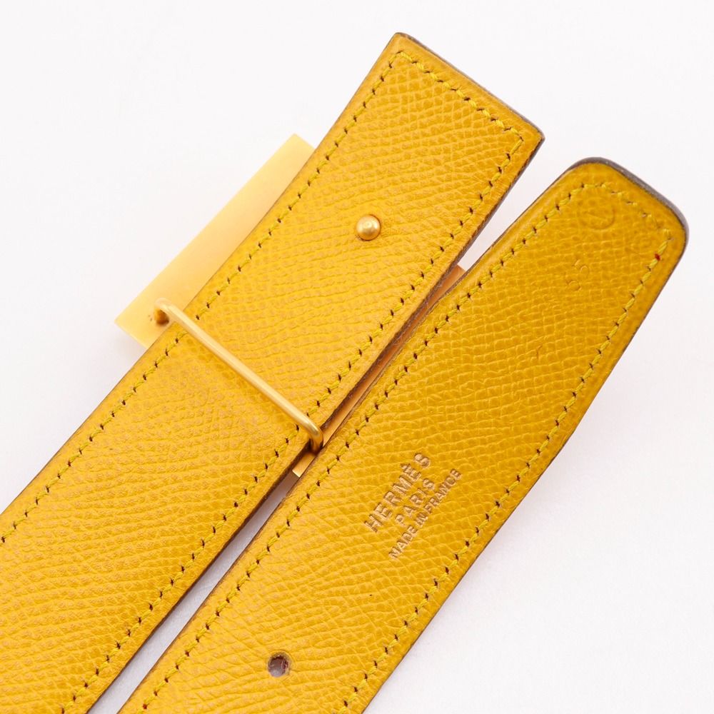 Hermes Medallion Reversible Vintage Leather Red Yellow Belt — view 5