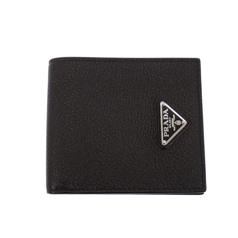 Prada Vitello Daino Leather Wallet Bifold Card Case Black Silver — view 2