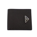 Prada Vitello Daino Leather Wallet Bifold Card Case Black Silver — view 2